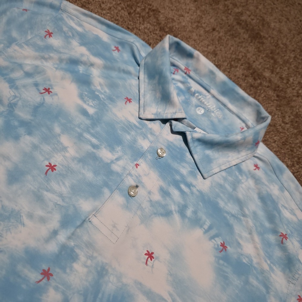 Chubbies Palm Tree Polo Shirt Mens XL Blue Pink Performance‎ Active Golf Casual